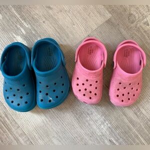 CROCS Toddler / Kids Shoes Sz 8 Pink and Blue 2 Pairs